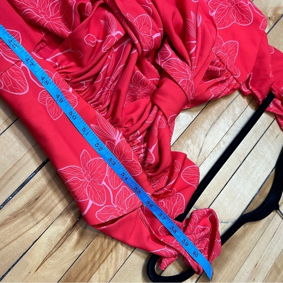 No Pise La Grama Sz 8 Luna Bonita Red Ruffle Orchid Floral Print Maxi Dress - Picture 13 of 13